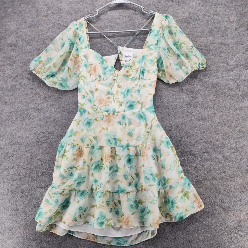 Sky to Moon Dress Womens Large Short Sleeve Blue Floral